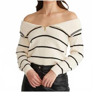 NEW 525 AMERICA sierra off shoulder striped pullover in sea salt multi